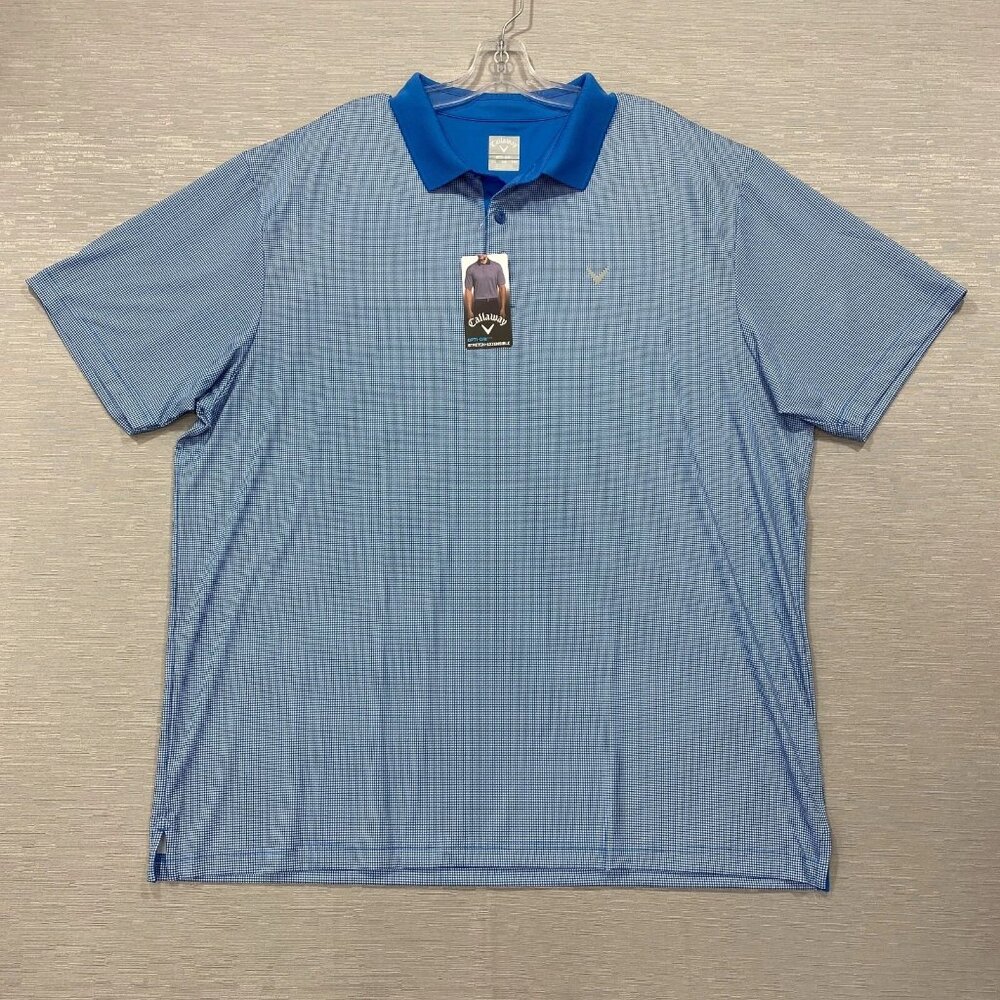 Callaway Polo Golf Shirt Mens 2XL Blue Mini Check Pattern Lightweight Opti-Dri